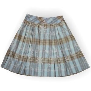 Vintage W by Worth Green & Khaki Plaid Embroidered Pleated Full Skirt Size 6